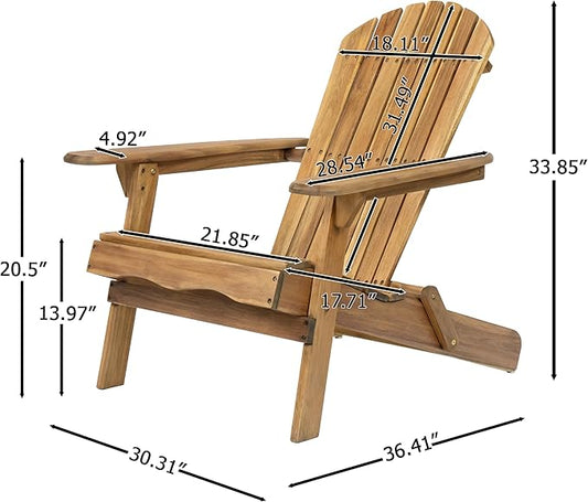 Outdoor Folding Adirondack Lounge Chairs,Acacia Wood Patio Chairs,Slatted Seat and Back,Wooden Handrail Lawn Chairs,Suitable for Lawn, Swimming Pool and Garden (Natural Stained)