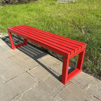 Weatherproof 47in Metal Outdoor Bench, Backless Cast Iron Patio Furniture, Durable Garden Bench for Park, Lawn, Front Porch - Stylish Red Design, Perfect for Outdoor Relaxation