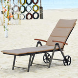 COSTWAY Folding Rattan Lounge with Wheels, Aluminum Patio Lounger with 7 Adjustable Positions, Soft Cushion - Photo 2