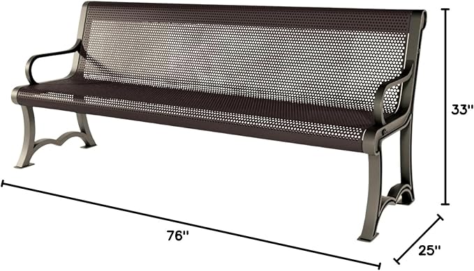 COATEDOUTDOORFURNITURE Coated Outdoor Furniture Heavy-Duty Outdoor Bench Thermoplastic Coated, Punched Steel, Commercial-Grade Garden Bench, Made in America (Portable with Back, 6 Ft, Brown)