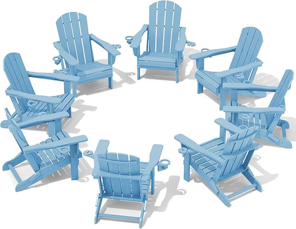 SERWALL Adirondack Chair with Cup Holders - Composite Adirondack Chairs Set of 8 HDPE Outdoor Chairs All Weather Use - Photo 1