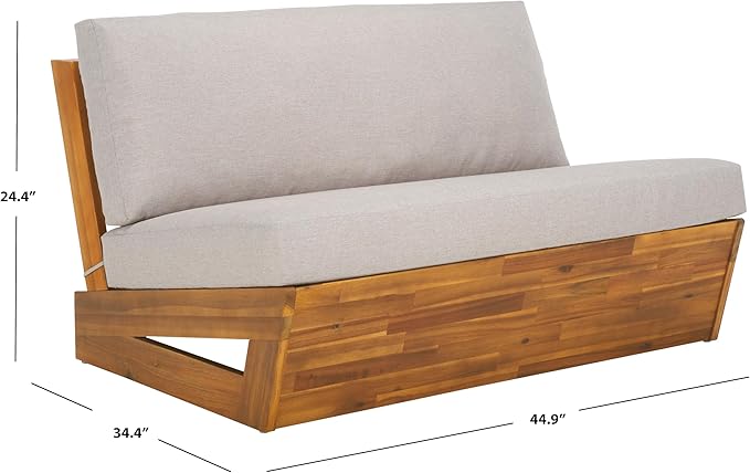 SAFAVIEH Outdoor Patio Furniture Collection Lynn Natural & Light Grey Solid Wood Sofa (PAT7329B) - Photo 3