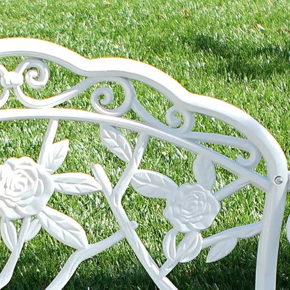 Wrought Iron Bench Curved Steel Rose Pattern Patio Garden Chair Antique Style Backyard Home Seat Loveseat Metal White Outdoor Indoor Pool Side Bristo Double Sitting Balcony Home Office Solid Legs