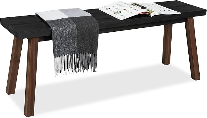 Solid Wood Bench - Minimalist Design, Acacia Wood Construction, Black Mix Brown Color, Versatile for Entryway - Photo 1