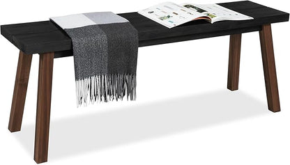 Solid Wood Bench - Minimalist Design, Acacia Wood Construction, Black Mix Brown Color, Versatile for Entryway, Living Room, Bedroom & Outdoors, Easy Assembly & Weather-Resistant