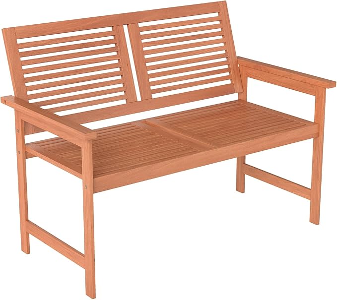 Tangkula Outdoor Wood Bench, 2-Person Heavy Duty Patio Loveseat Chair with Slatted Backrest and Seat, Outisde Wooden Bench for Front Porch, Lawn, Park and Backyard