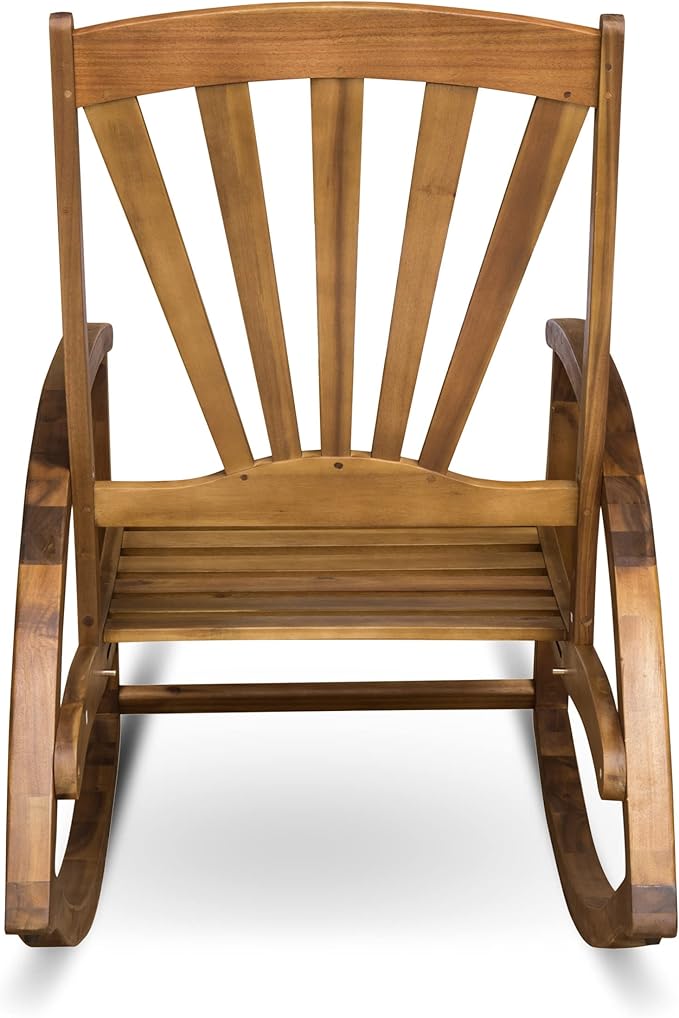 Outdoor Wooden Rocking Chair, Patio Rocking Chair with Wood Leg, Rocker Chairs with Solid Wood for Indoor, Outdoor, Backyard, Garden, Yard, Patio (Teak)