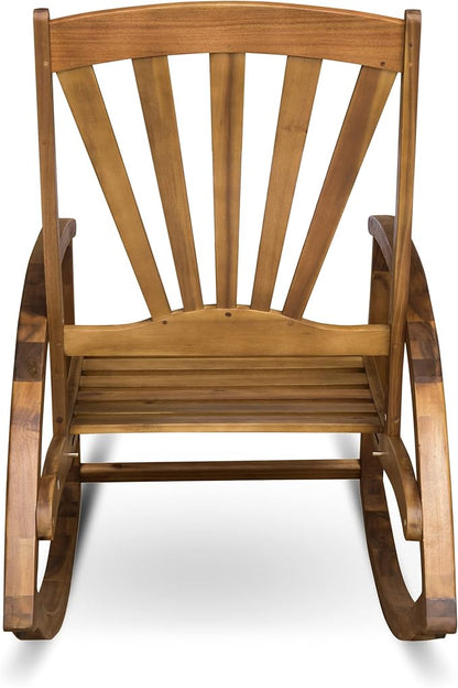 Outdoor Wooden Rocking Chair, Patio Rocking Chair with Wood Leg, Rocker Chairs with Solid Wood for Indoor, Outdoor, Backyard, Garden, Yard, Patio (Teak)