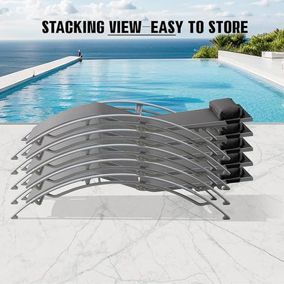Domi Pool Lounge Chairs Set of 2, Adjustable Aluminum Outdoor Chaise Lounge Chairs, All Weather for Deck Lawn Poolside Backyard -Dark Grey Textilene