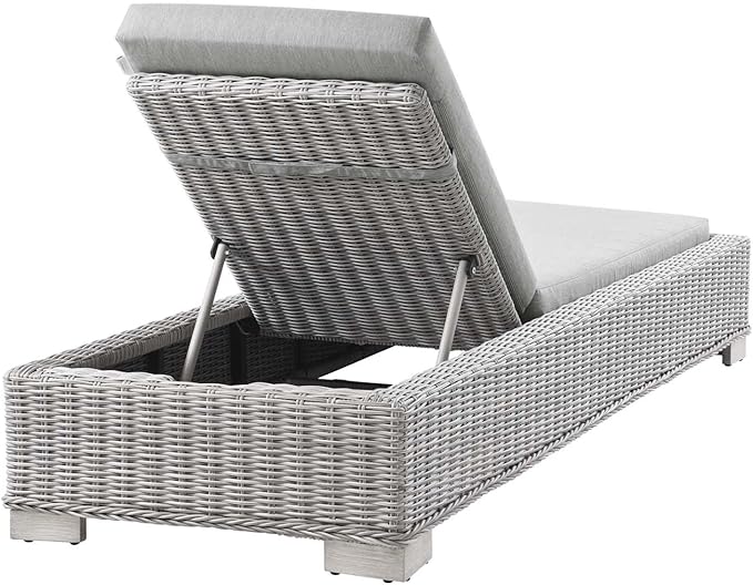 Conway Outdoor Patio Wicker Rattan Chaise Lounge in Light Gray Gray