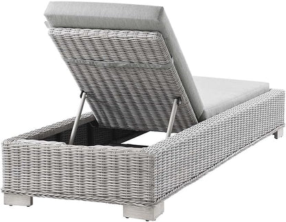 Conway Outdoor Patio Wicker Rattan Chaise Lounge in Light Gray Gray