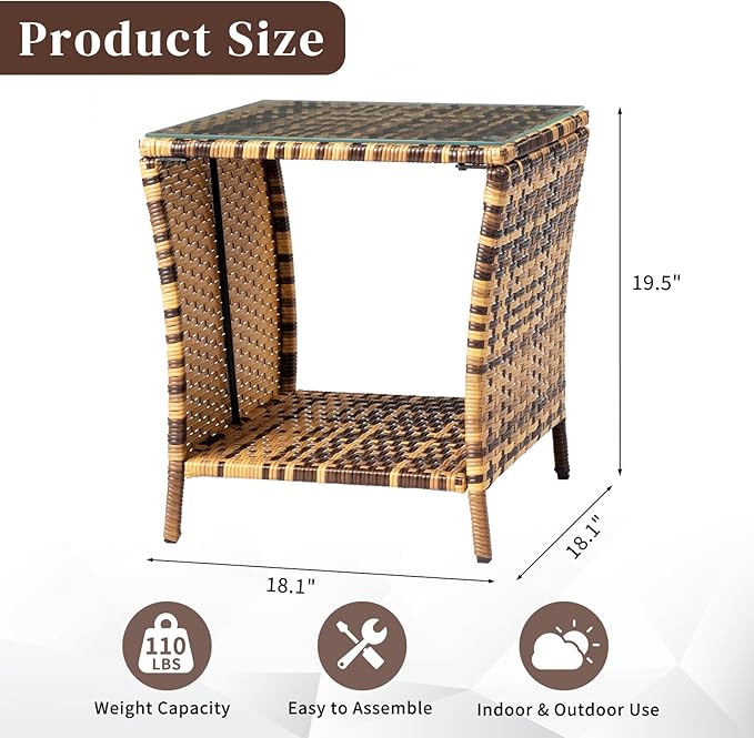 VINGLI Outdoor Wicker Side Table Patio Side Tables for Outside - Photo 3