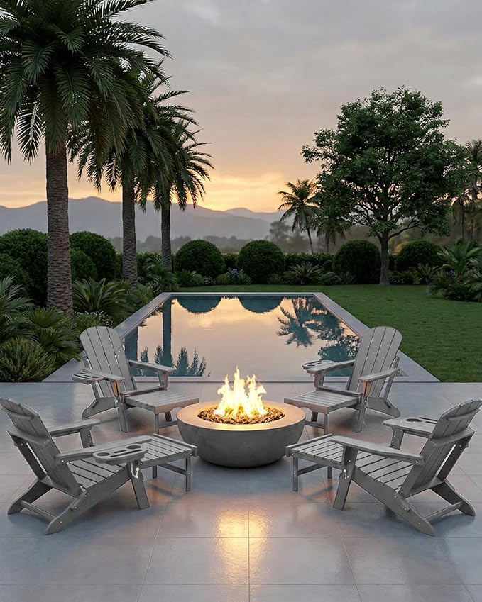 Adjustable Adirondack Chair with Retractable Ottoman Set of 2, HDPE Folding Adirondack Chair with Cup Holder - Photo 2