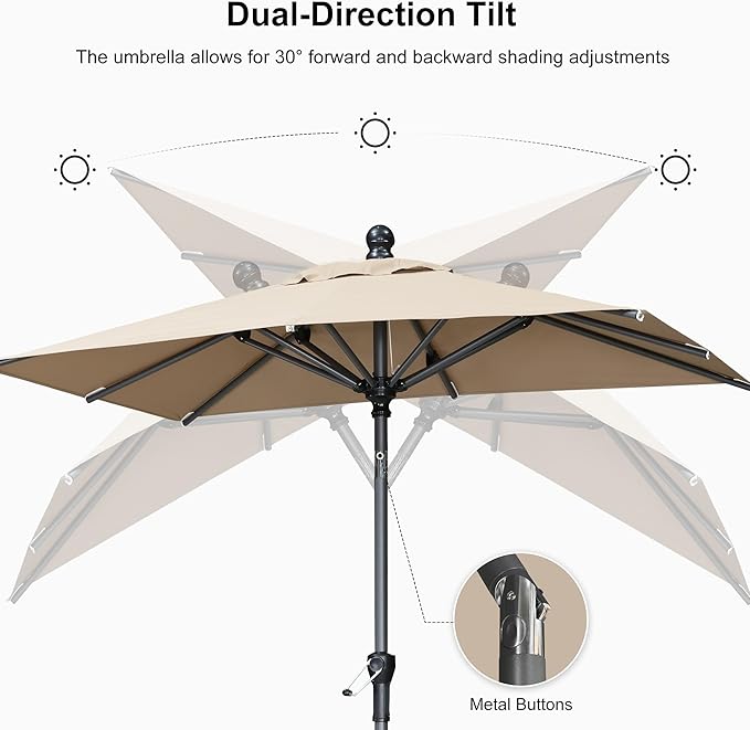 PURPLE LEAF Patio Chaise Lounge with 10' x 6.5' Tilt Umbrella Outdoor Lounge Chair Beach Pool Sunbathing Lawn Lounger, Base and Side Table Included, Taupe