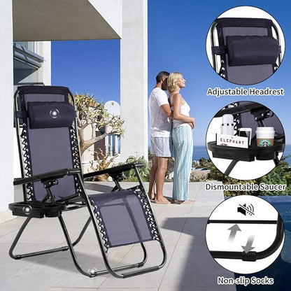 Dkeli Zero Gravity Chair Patio Chair Lounge Chair Chaise 2 Pack Outdoor Folding Adjustable Recliner Chair with Cup Holder Tray and Pillows for Patio, Pool, Beach, Lawn, Deck, Yard Blue