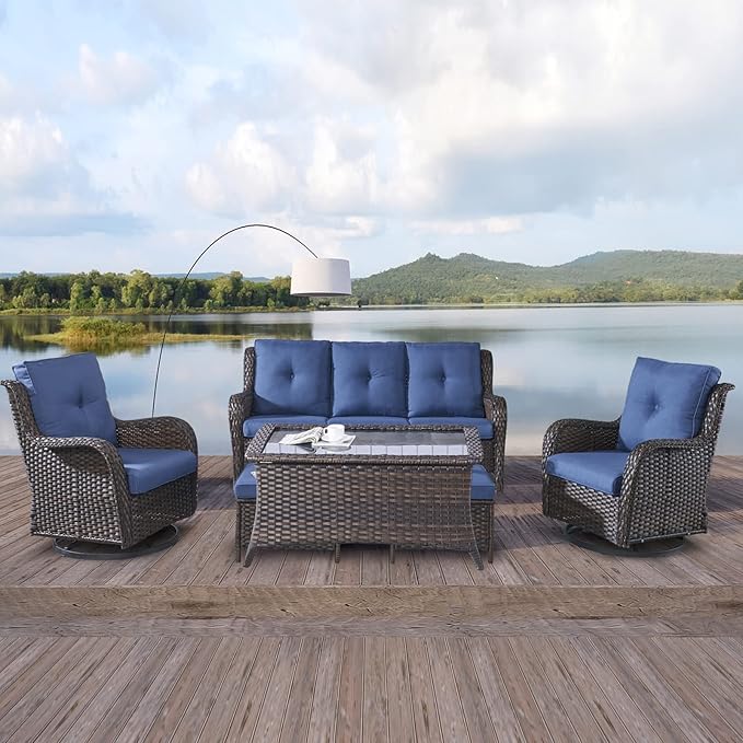 Rilyson Wicker Patio Furniture Set - 6 Piece Rattan Outdoor Sectional Conversation Sets with 2 Swivel Rocking Chairs - Photo 7