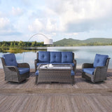 Rilyson Wicker Patio Furniture Set - 6 Piece Rattan Outdoor Sectional Conversation Sets with 2 Swivel Rocking Chairs - Photo 7