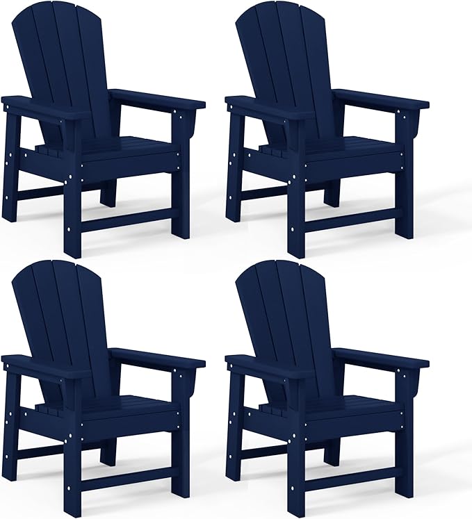 Costaelm Kids Adirondack Chair Set of 4, Plastic Outdoor Kids Chair Toddler Patio Furniture and Outdoor Children Picnic Activity Lawn Chair for Garden, Patio, Backyard & Beach, Navy Blue