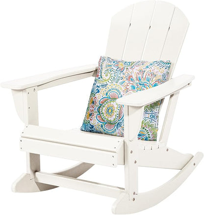 Sundale Outdoor Rocking Chair with Pillow, Patio Plastic All Weather Adirondack Rocker for Proch, Water Resistant for Outside, Garden, Pool, Yard, White