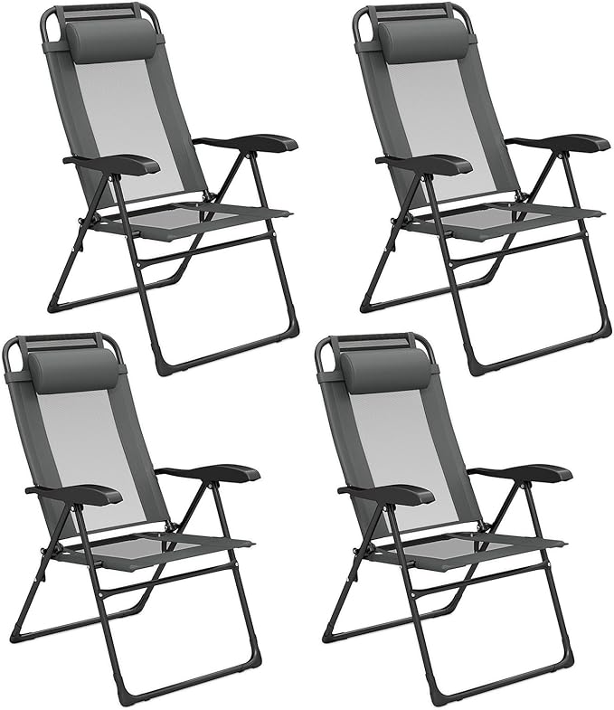Giantex Set of 4 Patio Folding Chairs, Portable Outdoor Dining Chairs with 7-Level Adjustable Backrest, Headrest - Photo 1