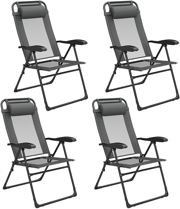 Giantex Set of 4 Patio Folding Chairs, Portable Outdoor Dining Chairs with 7-Level Adjustable Backrest, Headrest - Photo 1