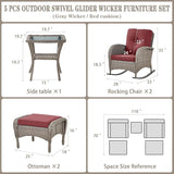 Belord 5 Piece Patio Rocking Chairs Furniture Set - Outdoor Wicker Furniture with Ottomans and Side Table - Photo 6