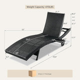 Set of 2 Black Outdoor Chaise Lounge Chairs, Wicker Patio Lounge Chairs with Adjustable Backrest and Wheels - Photo 2