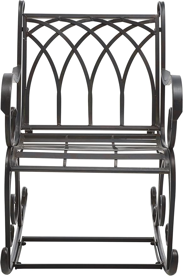 SAFAVIEH Outdoor Collection Medrano Victorian Black Rust Wrought Iron Rocking Chair