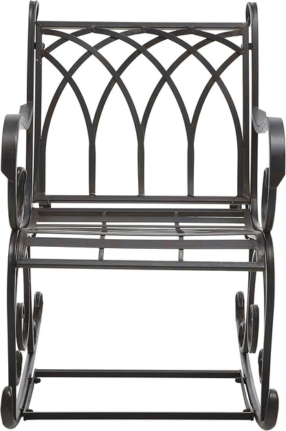 SAFAVIEH Outdoor Collection Medrano Victorian Black Rust Wrought Iron Rocking Chair