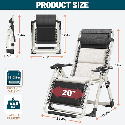 MOPHOTO Zero Gravity Chair, Outdoor Padded Lounge Chair with Side Table, Zero Gravity Recliner Chair, Outdoor Reclining Chair, Sturdy & Comfortable, Supports up to 440lbs
