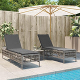 3-Piece Grey PE Rattan Outdoor Chaise Lounge Set with Side Table, 5-Position Reclining Sun Loungers 77.9 x 21.7 in - Photo 2