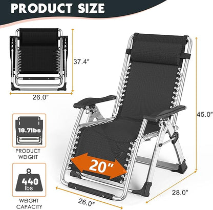 MOPHOTO Zero Gravity Chair, Outdoor Padded Lounge Chair with Side Table, Zero Gravity Recliner Chair, Outdoor Reclining Chair, Sturdy & Comfortable, Supports up to 440lbs