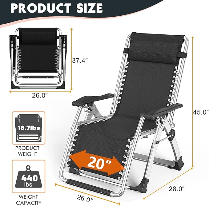 MOPHOTO Zero Gravity Chair, Outdoor Padded Lounge Chair with Side Table, Zero Gravity Recliner Chair - Photo 2