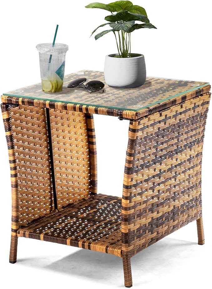 VINGLI Outdoor Wicker Side Table Patio Side Tables for Outside - Photo 1