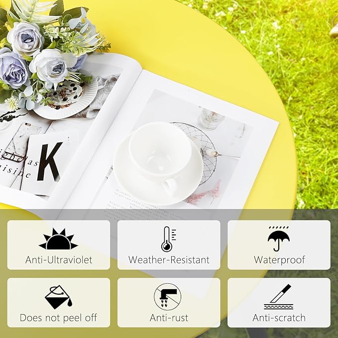 Patio Round Steel Patio Coffee Table, Weather Resistant Anti-Rust and Waterproof Indoor and Outdoor Large Side Table, for Garden Living Room Bedroom Balcony（Yellow）