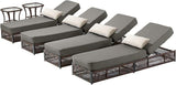 Luxury Outdoor Chaise Lounge Chairs of 4 with 5 Inch Thick Cushions and Side Table - 6 PCS High Back Brown Wicker - Photo 1