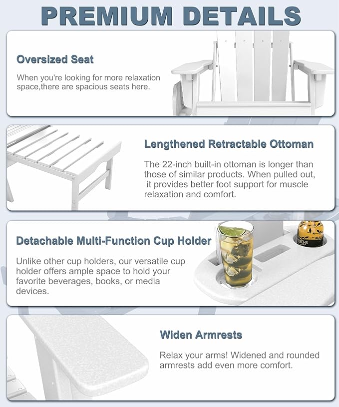 Adjustable Adirondack Chair with Retractable Ottoman Set of 2, HDPE Folding Adirondack Chair with Cup Holder - Photo 6