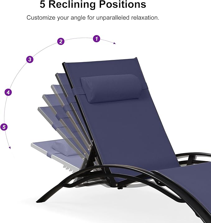 PURPLE LEAF Patio Oversized Chaise Lounge Chair Set with Side Table Pool Adjustable Recliner Chairs for Outside Beach Outdoor Sunbathing Tanning Poolside Lounger Chair