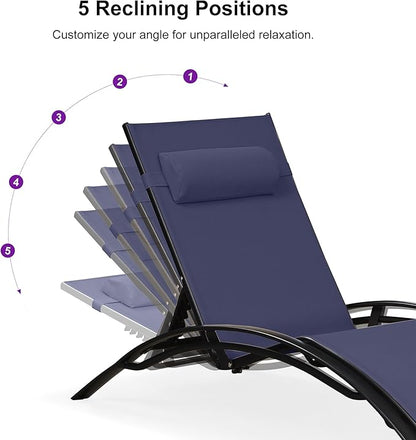 PURPLE LEAF Patio Oversized Chaise Lounge Chair Set with Side Table Pool Adjustable Recliner Chairs for Outside Beach Outdoor Sunbathing Tanning Poolside Lounger Chair