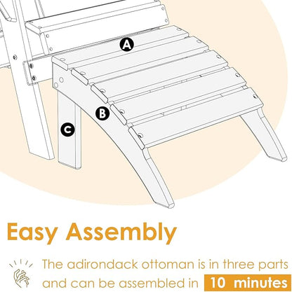 IVY&LANE Outdoor Adirondack Ottoman | Folding | Set of 2 | HDPE Wood Grain | Desert Brown | All Weather | Waterproof Patio Footrest for Adirondack Chair | Poly Lumber Foot Rest for Deck Backyard