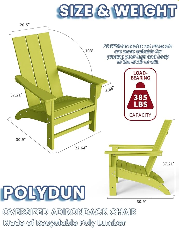 Modern Adirondack Chairs Set of 6, HDPE Plastic Patio Chairs for All Weather, Fire Pit Chair, Outdoor Lawn Chairs for Deck, Porch, Backyard, Garden, Avocado