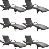 80.3” Outdoor Chaise Lounge, Brown Pool Lounge Chairs Set of 6, Wicker Recliner Chair with Pull-Out Side Table - Photo 1