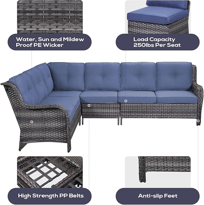 Belord Patio Furniture Set 6 Seats, Oversized Outdoor Sectional Couch, Two 3-Seater Sofas with Coffee Table - Photo 5