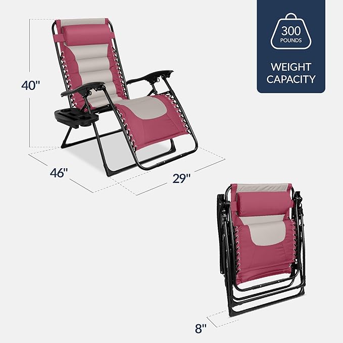 Best Choice Products Oversized Padded Zero Gravity Chair, Folding Outdoor Patio Recliner - Photo 3