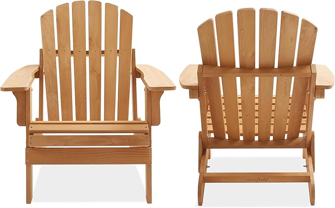 Casafield Oversized Folding Adirondack Chair, Set of 2 Cedar Wood Outdoor Fire Pit Lounge Chairs for Patio, Deck, Yard, Lawn and Garden Seating, Partially Pre-Assembled - Natural