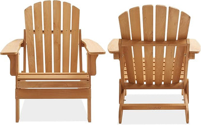 Casafield Oversized Folding Adirondack Chair, Set of 2 Cedar Wood Outdoor Fire Pit Lounge Chairs for Patio, Deck, Yard, Lawn and Garden Seating, Partially Pre-Assembled - Natural