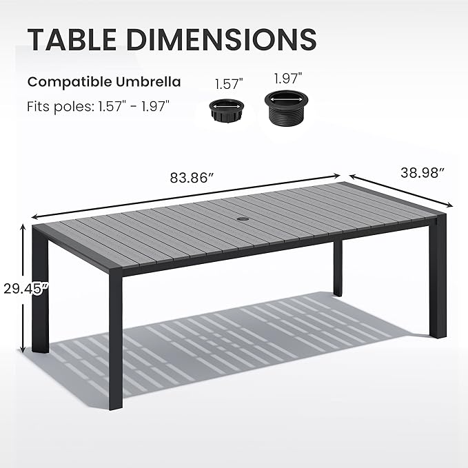 Crestlive Outdoor Dining Table for 8, Patio Table with Umbrella Hole, Aluminum Frame & WPC Wood-Like Tabletop, Ideal for Garden, Backyard, and Indoor