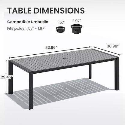 Crestlive Outdoor Dining Table for 8, Patio Table with Umbrella Hole, Aluminum Frame & WPC Wood-Like Tabletop, Ideal for Garden, Backyard, and Indoor
