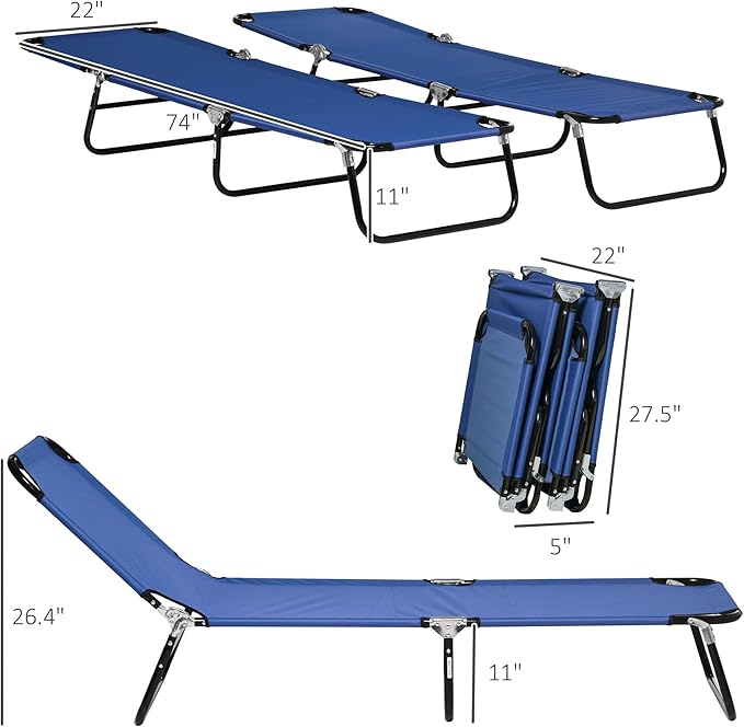 Outsunny 2 Piece Folding Chaise Lounge Pool Chairs, Outdoor Sun Tanning Chairs with 5-Level Reclining Back - Photo 3