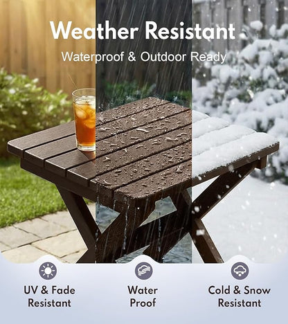 PASAMIC Folding Outdoor Side Table, Small Outdoor Table, Portable, No Assembly, Weather-Resistant HDPE End Table for Camping, RV, Poolside, Garden (Brown)
